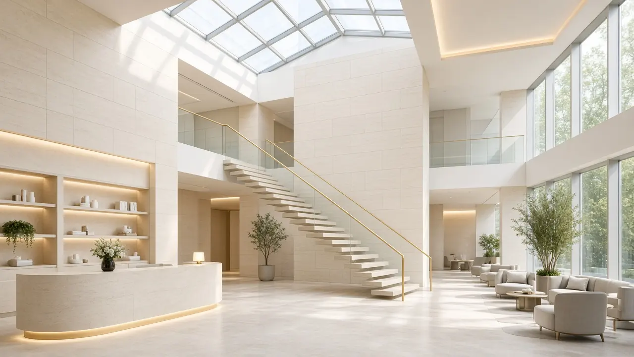 Light-filled atrium of a future-ready aesthetic clinic